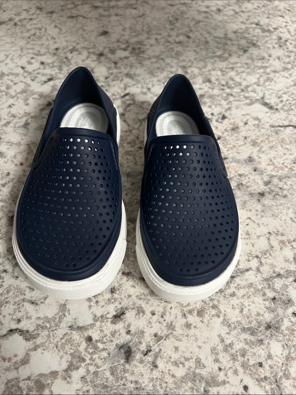 CROCS Kids Navy Slip-On Perforated Sandals with White Sole
